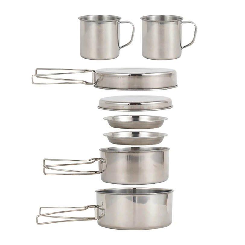 Camping Cooking Cup - 8pcs/Set Camping Cookware Mess Kit Stainless