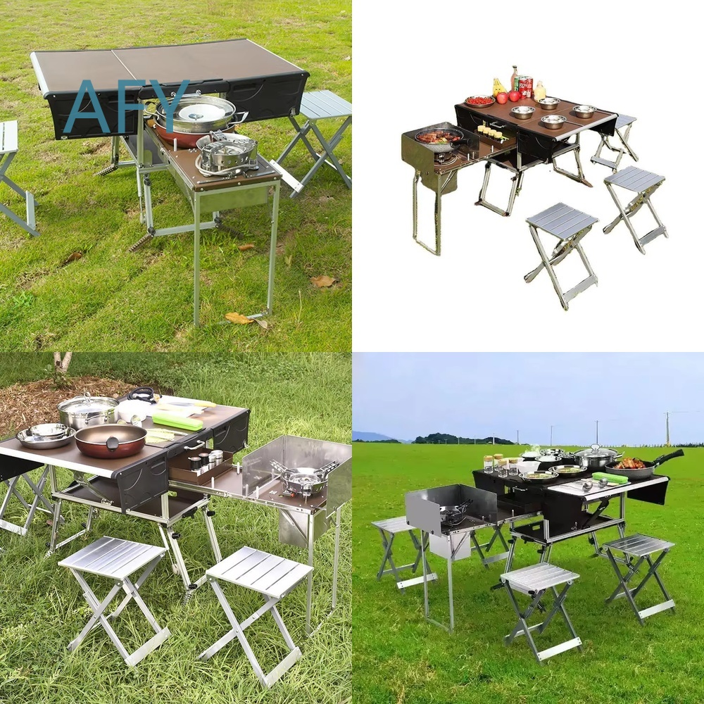 Camping Cooking Dining Set - Portable Folding Food Trailer for Outdoor