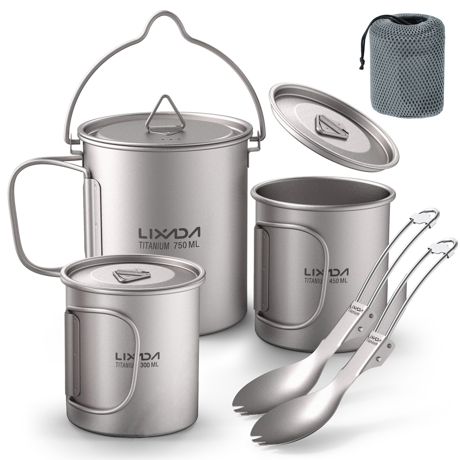 Camping Cooking Cup - Ultralight 300ml/750ml Titanium Pot Portable Ti