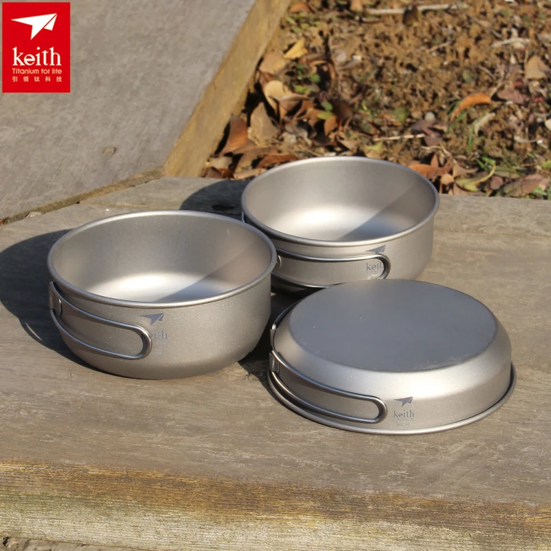 Camping Outdoor Cooking Equipment - Keith 3PCS Titanium Cookware Pans Bowls