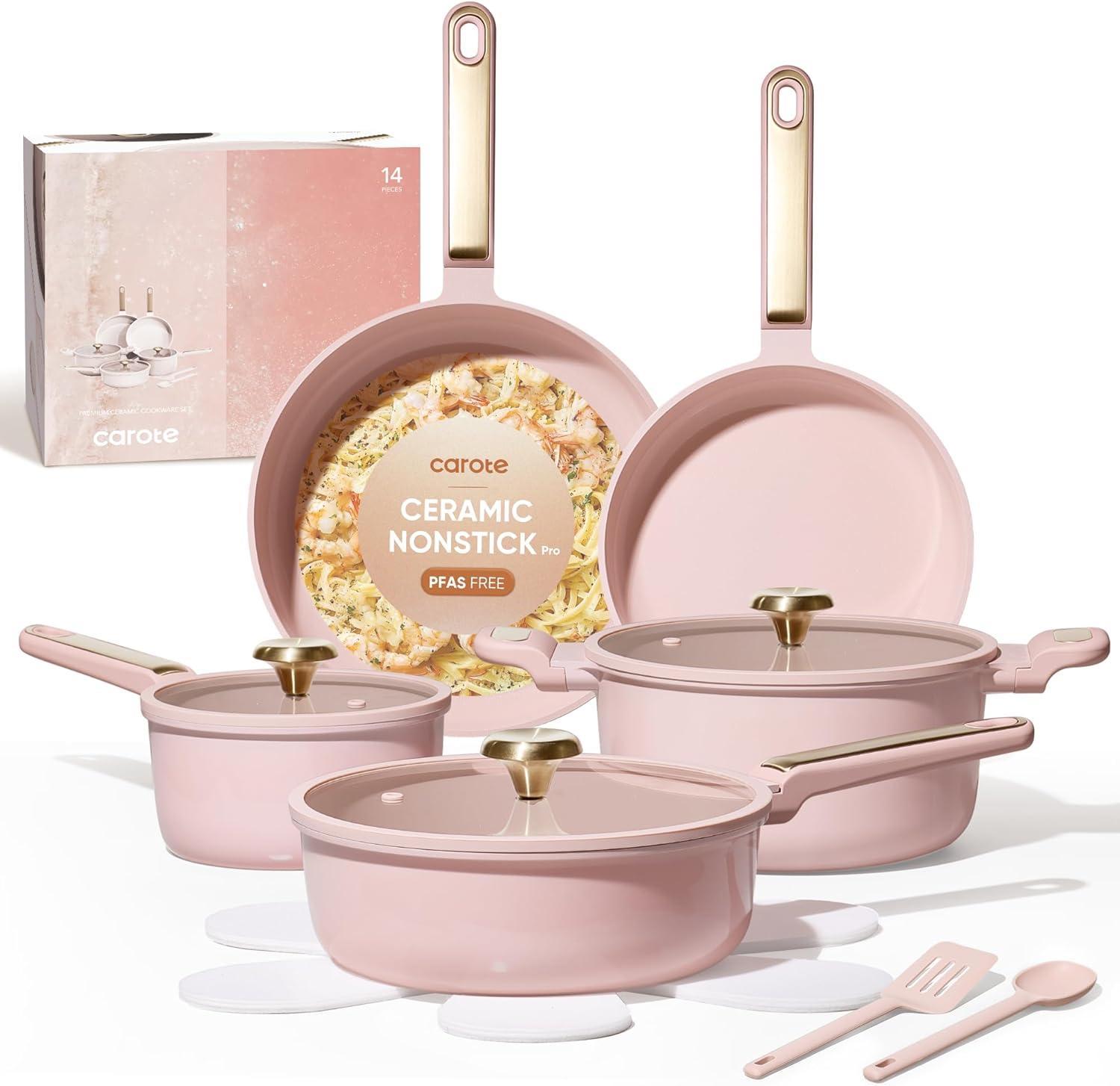 Camping Cooking Set Non Stick - Nonstick Ceramic Cookware Set, 14-Piece Pots